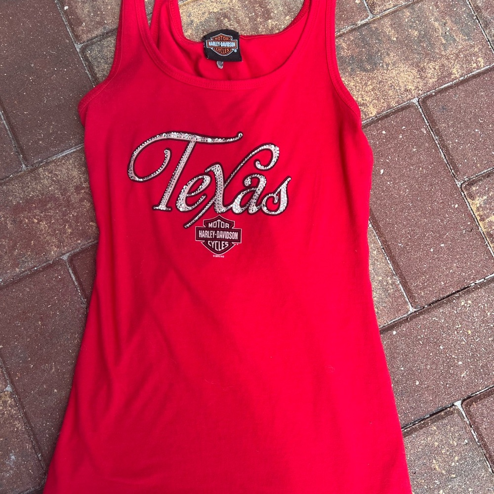 Harley-Davidson Fitted Red Tank Top with Gray Accents